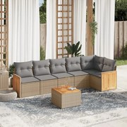 vidaXL 7 pcs conjunto de sofás p/ jardim com almofadões vime PE bege