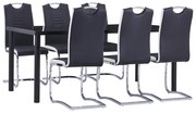 vidaXL 7 pcs conjunto de jantar couro artificial preto