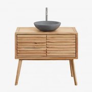 Conjunto De Móvel De Casa De Banho Em Madeira Deleyna Madeira Natural & Cimento Cinzento Redondo Ø40 Cm Tarsis & Sem Espelho - Sklum