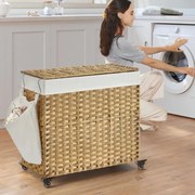 Cesto para roupa suja dobrável com 3 compartimentos e bolso lateral 66 x 33 x 60 cm Cor natural