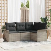 vidaXL Conjunto de Sofá de Jardim 4 Peças com Almofadas Cinza Claro em Rattan Poliéster