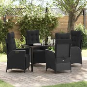 vidaXL Conjunto de Jantar para Jardim com almofada 5 pcs Preto vime PE