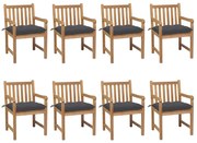vidaXL Cadeiras de jardim c/ almofadões antracite 8 pcs teca maciça