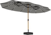 Outsunny Chapéu de Sol Duplo com 48 Luzes LED 459x266x235 cm Base Incluida Manivela Sacos de Areia Cinzento | Aosom Portugal