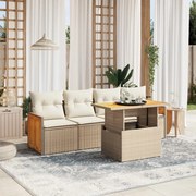 vidaXL 5 pcs conjunto de sofás p/ jardim com almofadões vime PE bege