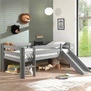 Conjunto Cama alta de Criança PINO 90 x 200 cm + estrado + escada + escorrega Cinzenta