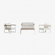 Conjunto De Jardim Com Sofá De 2 Lugares, 2 Poltronas E Mesa De Centro Em Alumínio E Madeira De Acácia Lipov Gardénia Branco - Sklum