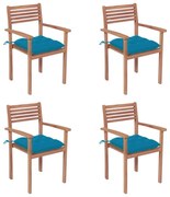 Cadeiras de jardim c/ almofadões azul-claro 4 pcs teca maciça