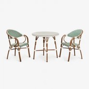 Conjunto Brielle Bistro Com Mesa Redonda De 80 Cm E 2 Cadeiras De Jardim Empilháveis De Alumínio Com Braços Verde Couve - Gardénia Branco - Sklum