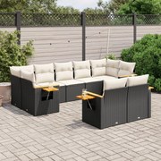 vidaXL 9 pcs conjunto de sofás p/ jardim c/ almofadões vime PE preto