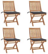 vidaXL Cadeiras de jardim dobráveis c/ almofadões 4 pcs teca maciça