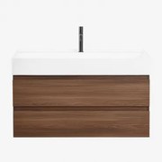 Conjunto De Móvel De Casa De Banho Em Madeira E Chapa De Freixo Com Lavatório Integrado Ona Madeira Escura & Sem Espelho & Preto - Sklum