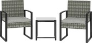 Outsunny Conjunto bistrô em rattan, conjunto de móveis de jardim 3 peças com 2 cadeiras de jardim, mesa de centro, almofadas removíveis Cinza claro | Aosom Portugal