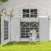 Paredes Laterais para Tenda de 2 Painéis 3x2 m com Janela Enrolável e Porta com Fecho de Correr para Tenda 3x3/6 m Branco