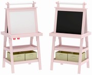 AIYAPLAY Cavalete de Pintura Infantil 3 em 1 Quadro Dupla Face com Rolo de Papel e Cestos de Arrumação Rosa | Aosom Portugal