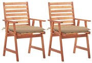 Cadeiras de jantar p/ jardim 2 pcs c/ almofadões acácia maciça