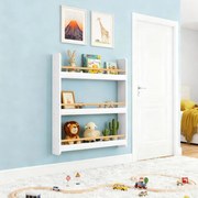 Estante infantil 12 x 60 x 75 cm com 3 prateleiras em branco e cor natural