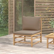 vidaXL Sofá de centro jardim bambu c/ almofadões cinzento-acastanhado