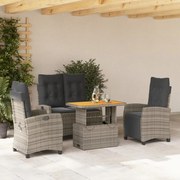 vidaXL 4 pcs conjunto de jantar p/ jardim c/ almofadões vime PE cinza