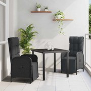 vidaXL Conjunto de Jantar de Jardim com 3 Peças e Almofadas em Polyrattan Preto