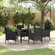 vidaXL Conjunto de Jantar para Jardim de 5 Peças com Almofadas Pretas de Rattan Poliéster