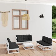 7 pcs conjunto lounge de jardim c/ almofadões pinho maciço