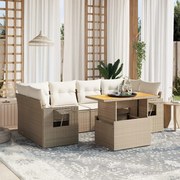 vidaXL 7 pcs conjunto de sofás p/ jardim com almofadões vime PE bege
