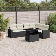 vidaXL 7 pcs conjunto de sofás p/ jardim c/ almofadões vime PE preto
