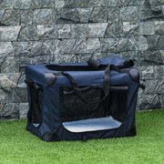 Transportadora para animais de estimação Portátil e Transpirável Dobrável com Almofada 3 Portas e Janela de Malha 2 Bolsos 60x41,5x41cm Azul Escuro