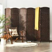Biombo dobrável de 6 painéis 270,5 x 1,5 x 180 cm com moldura em madeira natural para escritório em casa ou sala de estar Castanho