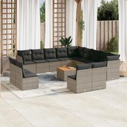 vidaXL 14 pcs conjunto sofás p/ jardim c/ almofadões vime PE cinzento