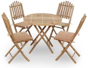 vidaXL 5 pcs conj. de jantar dobrável c/ almofadões p/ exterior bambu