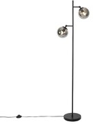 Candeeiro de pé Art Déco preto com vidro fumê 2-luzes - Pallon