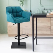 Banco de bar Damaso em tecido e com estrutura preta 64 x 88-113 x 45 cm Azul turquesa