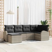 vidaXL Sofá de Jardim com 6 Peças da com Almofadas Cinza Claro em Rattan Sintético