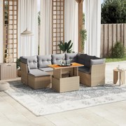 vidaXL 8 pcs conjunto de sofás p/ jardim com almofadões vime PE bege
