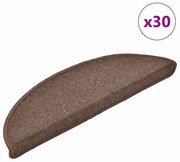 vidaXL Tapetes de escada 30 peças 56x17x3 cm marrom café meio redondo