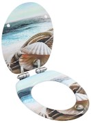 vidaXL Assento de sanita com tampa de fecho suave MDF design conchas