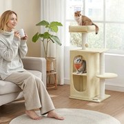 Árvore para gatos pequena com 2 cavernas e 1 plataforma bege