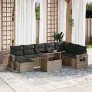 vidaXL 9 pcs conjunto sofás p/ jardim com almofadões vime PE cinzento