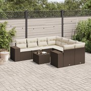 vidaXL 9 pcs conjunto sofás p/ jardim c/ almofadões vime PE castanho