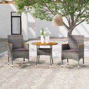 vidaXL 3 pcs conjunto de jantar para jardim vime PE cinzento