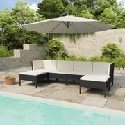 6 pcs conjunto lounge de jardim c/ almofadões vime PE preto