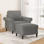 Poltrona com apoio de pés 60 cm tecido cinzento-escuro