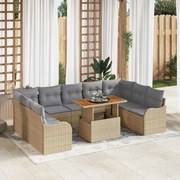 vidaXL Conjunto de Sofás de Jardim com 10 Peças da , almofadas em bege, polirattan e madeira de acácia.