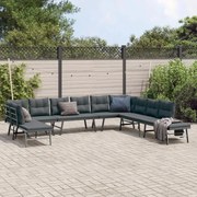 vidaXL 7 pcs bancos de jardim com almofadões aço revestido a pó preto