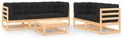6 pcs conjunto lounge de jardim c/ almofadões pinho maciço