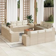 vidaXL 13 pcs conjunto de sofás p/ jardim com almofadões vime PE bege