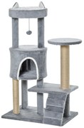 PawHut Arranhador para Gatos Médio de 5 Níveis com Plataforma Ninho Postes de Sisal Escada e Bola Suspensa 60x40x100 cm Cinza