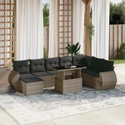vidaXL 9 pcs conjunto sofás p/ jardim com almofadões vime PE cinzento